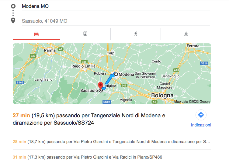 Quanto dista Sassuolo da Modena?